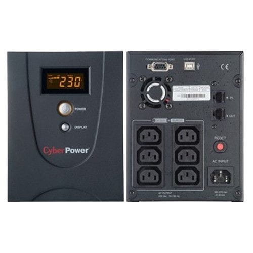 ИБП CyberPower Value 2200ELCD-B черный, 6 выходов, AVR, фильтр RJ11/RJ45, COM, USB, холодный старт, ЖК дисплей, ПО